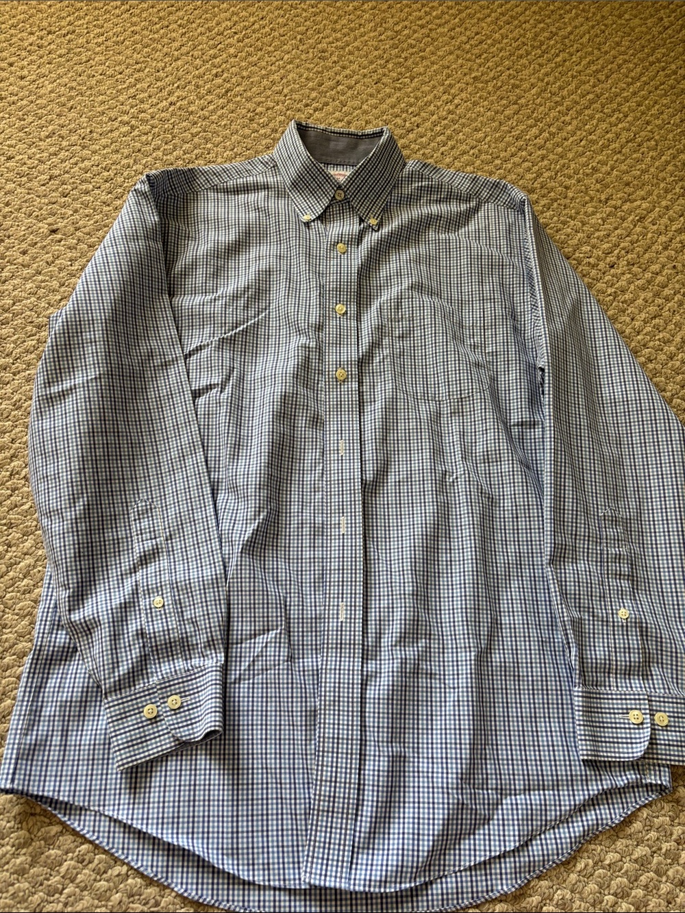 Brooks Brothers Blue and White Micro-Check Button-Down Dress Shirt